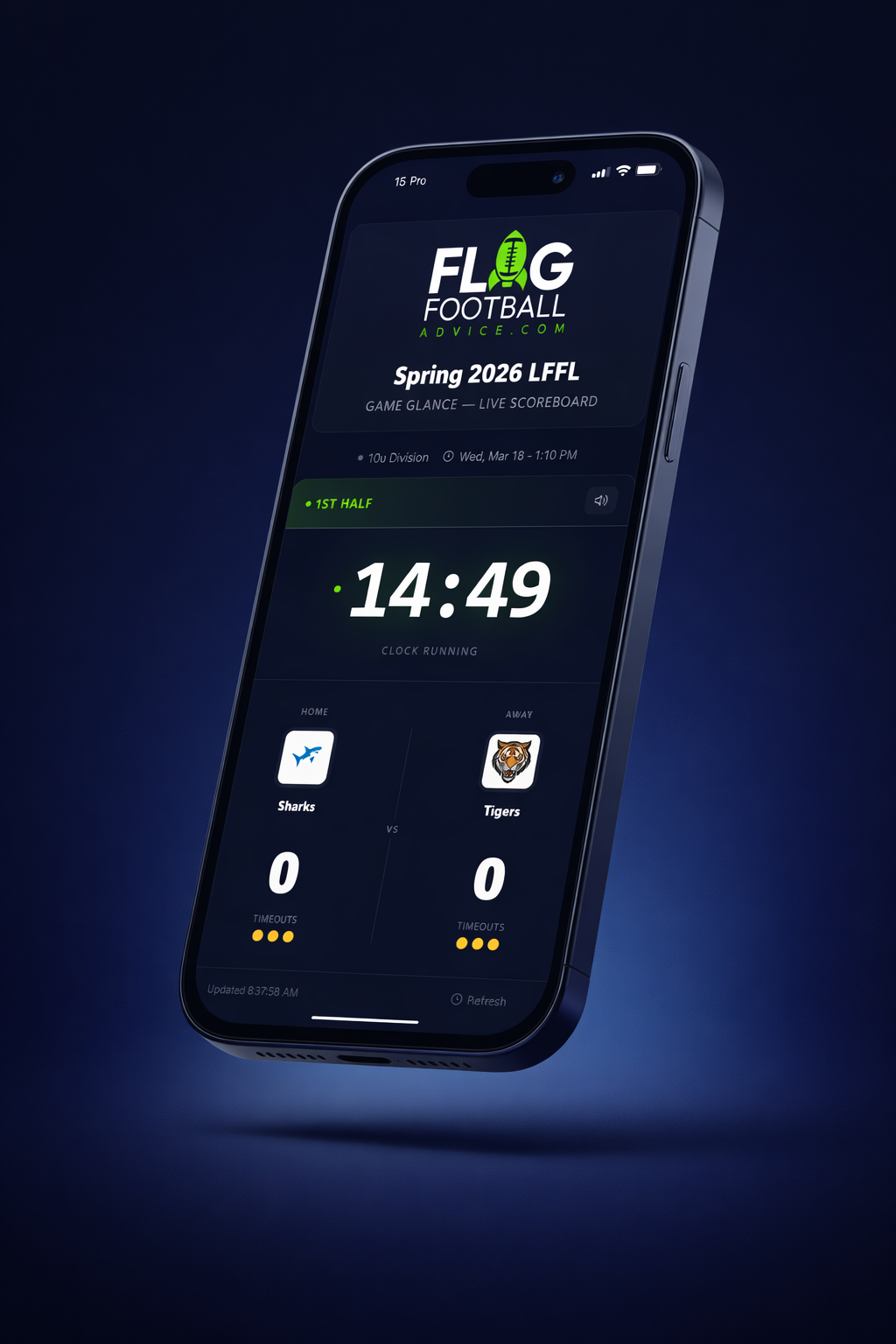 Game Glance live scoreboard on iPhone
